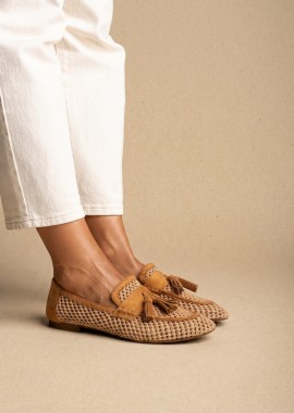 CORINA - CORINA Flat Loafers with Knit Design - 6131 - Camel matte