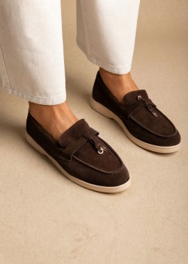 Ideal shoes - Ideal shoes Comfort Loafers with Metal Detail - 9753 - Brown Suede