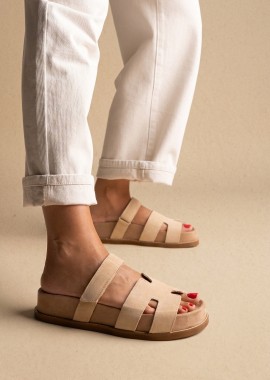 IRIS - IRIS Flatform Σανδάλια με Λουράκι Velcro - ELI 101-FUSBET 6671 - Beige Suede