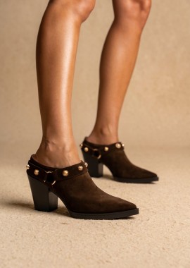 IRIS - IRIS Clogs με Τετράγωνο Τακούνι - TATY 106 - Καφέ Σουέτ