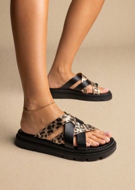 TFP - TFP Flatform σανδάλια με λεπτομέρεια Λεοπάρ - 4544 - Black/Leopard