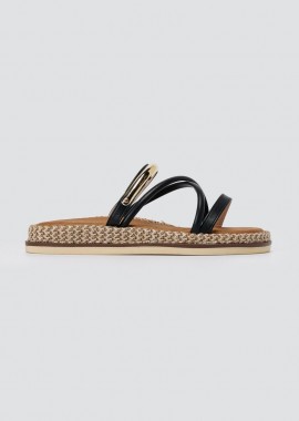 ERYNN - ERYNN Flatform Σανδάλια με Μεταλλική Λεπτομέρεια - EL-845 - Μαύρο Ματ