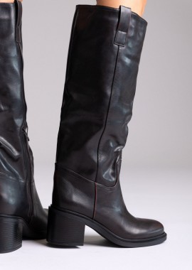 Ideal shoes - Ideal shoes Μπότες με χαμηλό τακούνι - 2523A - Βουργουνδί Ματ