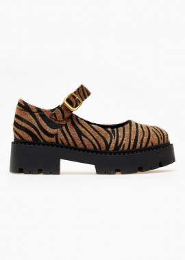 TFP - TFP Chunky Synthetic Ponyskin Mary Janes - 73 - Black/Beige