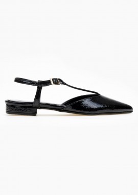 TFP - TFP Patent Pointed Ballerinas Ankle Strap - 128 - Black