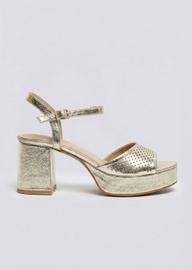Ideal shoes - Ideal shoes Πέδιλα με χοντρό τακούνι - 2839 - Gold