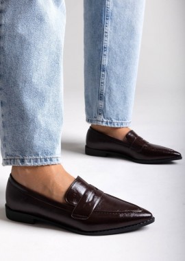 VeraBloom - VeraBloom Μυτερά Μοκασίνια με Λουστρίνι - VB59203 - Brown Crinkled Patent