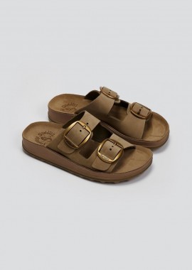 FANTASY SANDALS - FANTASY SANDALS Δερμάτινα σανδάλια με αγκράφες - S310 DESPOINA - Λαδί