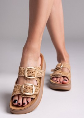 FANTASY SANDALS - FANTASY SANDALS Δερμάτινα ψάθινα σανδάλια flatform - S1100 ZEFI (ψάθα) - Camel