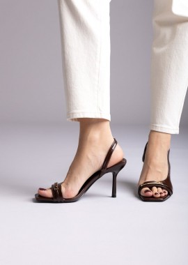 Ideal shoes - Ideal shoes Πέδιλα Slingback με λεπτό τακούνι - 3291 - Σκούρο Καφέ Ματ