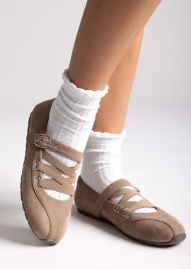 BOTEGGA 22 - BOTEGGA 22 Suede Ballet Flats with Strap and Studs - RY79 - Beige Suede