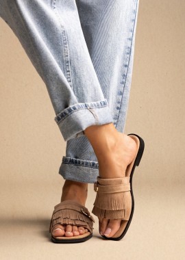 TFP - TFP Σουέντ πέδιλα με κρόσσια - I184 - Sand Suede