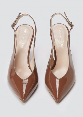 TFP - TFP Γόβες με V κόψιμο Slingback Kitten Heel - 603 - Brown Patent