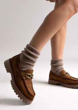 Xti Footwear - Xti Footwear Suede Flatform Loafers - 144459 - Camel Suede
