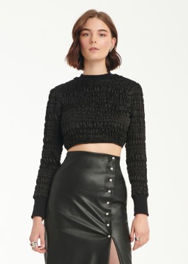 Cutcuutur - Long Sleeved Cropped Top In Black