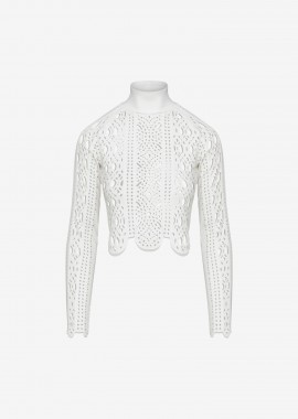 Cutcuutur - Paneled Turtleneck Long-Sleeved Top in White