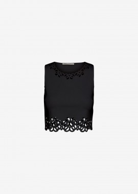 Cutcuutur - Cropped Tank Top with Laser-Cut Print around Hem in Black