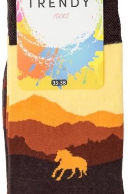 Trendy - Unisex fashion κάλτσες HORSES Βαμβακερές Trendy 33028 Σκούρο Καφέ