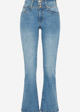 - Jean καμπάνα με 3 κουμπιά σε denim light blue χρώμα