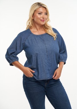 - Μπλούζα με balloon μανίκια σε denim blue χρώμα