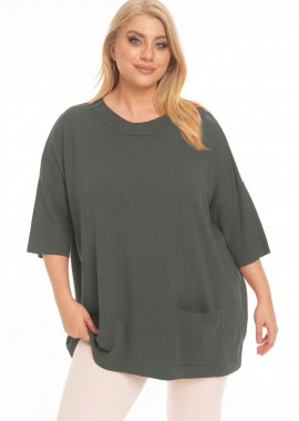- Μπλούζα πλεκτή oversized με τσέπη σε χρώμα κυπαρισσί