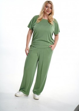 - Παντελόνα plus size cupro με νερβιρ σε λαδί χρώμα