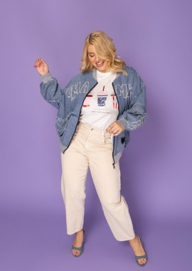 - Παντελόνι Jean high-waist barrel σε εκρού χρώμα plus size