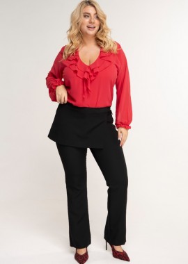 - Παντελόνι plus size καμπάνα με φούστα σε μαύρο χρώμα