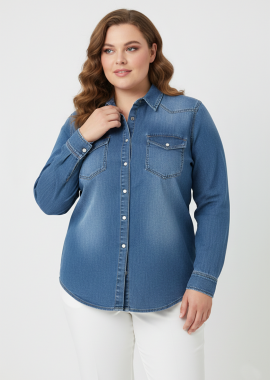 - Πουκάμισο denim με κουμπιά φίλντισι plus size
