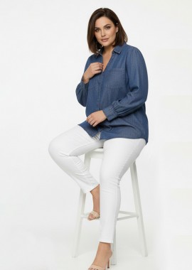 - Πουκάμισο denim με μπροστινές τσέπες σε dark blue denim χρώμα