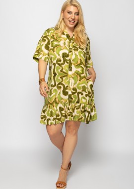 - Σεμιζιέτα boho με τσέπες σε λαχανί χρώμα plus size