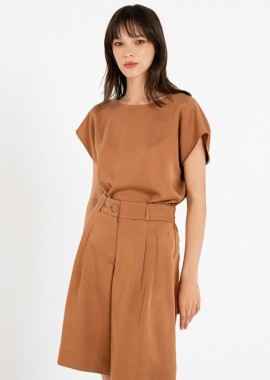 Philosophy - Philosophy Lyocell Pleated Shorts TR44585 Κάμελ