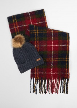 Barbour - Barbour Saltburn Beanie & Tartan Scarf Gift Set LGS0077TN69 Σκούρο Γκρί