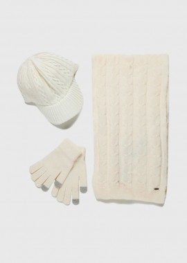 Funky Buddha - Funky Buddha Γυναικείο σετ με γάντια-κασκόλ-καπέλο FBL012-108-10 Σπασμένο Λευκό