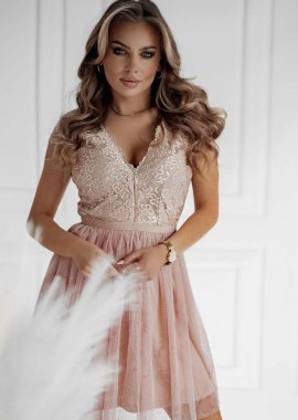 PerfectDress.gr - bridal mini φόρεμα τούλι δαντέλα Gigi nude