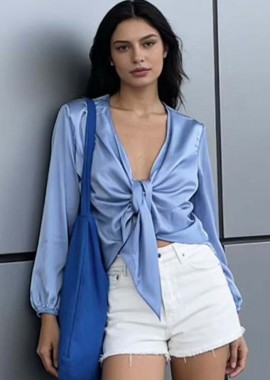 PerfectDress.gr - chic σατέν μπολερό Jojo σιέλ