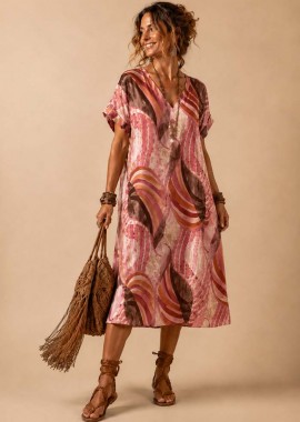 PerfectDress.gr - bohemian viscose φόρεμα 3/4 Tropicana ροζ