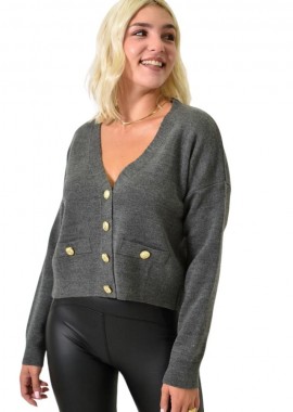 Potre OR - Γυναικεία Ζακέτα με Χρυσά Κουμπιά Γκρι 25810