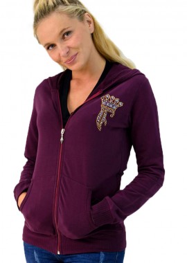 First Woman - Φούτερ ζακέτα με φερμουάρ και στρας Μπορντώ 1486