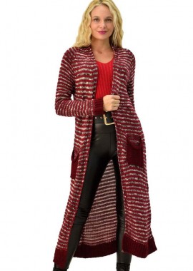 Caroon - Πλεκτή ζακέτα με τσέπες Μπορντώ 4108