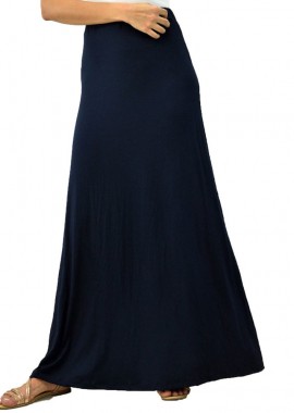 First Woman - Γυναικεία φούστα μάξι μονόχρωμη Μπλε Σκούρο 6680