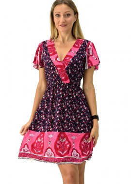 Potre OR - Γυναικείο φόρεμα μίνι φλοράλ Μπλε Σκούρο 6663