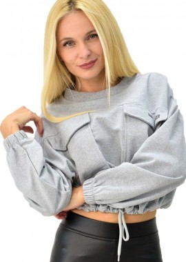 Potre OR - Γυναικεία μπλούζα φούτερ με τσέπες Γκρι 7946