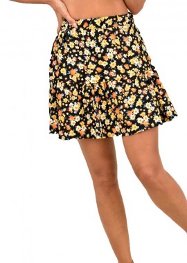Potre OR - Γυναικειά μίνι φουστά φλοράλ με τελειώμα βολάν Κίτρινο 11169