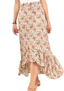 Potre OR - Mάξι φούστα με βολάν και σχέδιο λαχούρια Πορτοκαλί 11969
