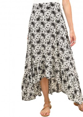Potre OR - Mάξι φούστα με βολάν και σχέδιο λαχούρια Μαύρο 11971