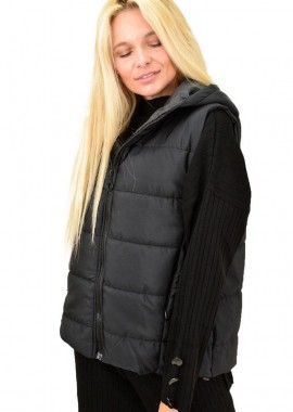 Potre OR - Γυναικείο αμάνικο μπουφάν με κουκούλα Μαύρο 13253