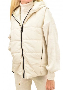 Potre OR - Γυναικείο αμάνικο μπουφάν με κουκούλα Εκρού 12492