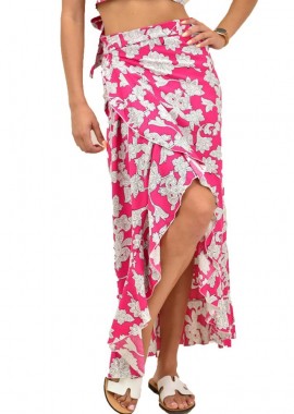 First Woman - Κρουαζέ φούστα φλοράλ Φούξια 16773