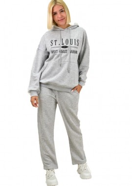 Potre OR - Σετ φόρμας φούτερ με κουκούλα και τύπωμα ST.LOUIS Γκρι 17562